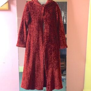 Women's Rust Red Hooded Fuzzy Long Fashion Duster